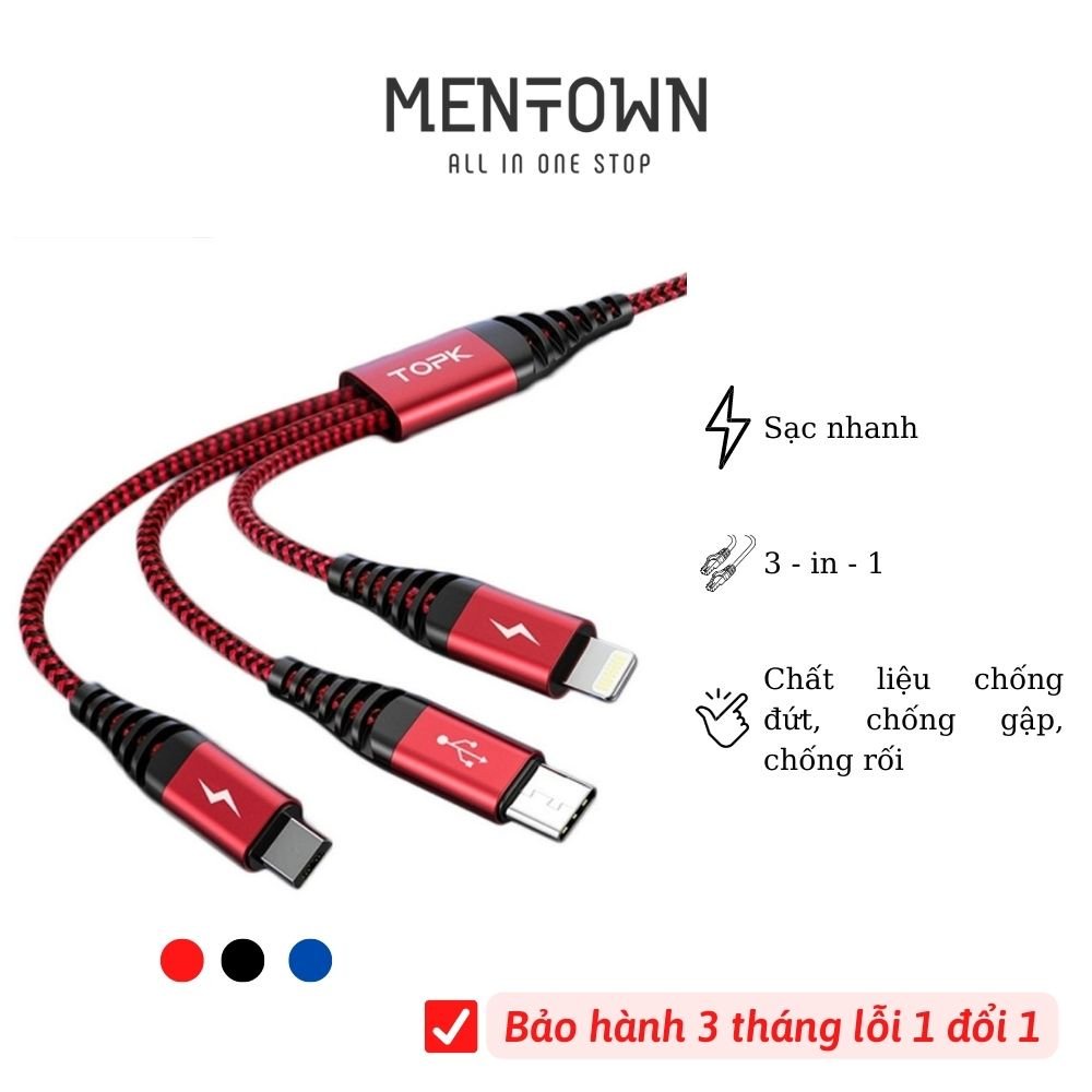 AN24-3 Cáp sạc bọc dù 3 đầu TOPK
