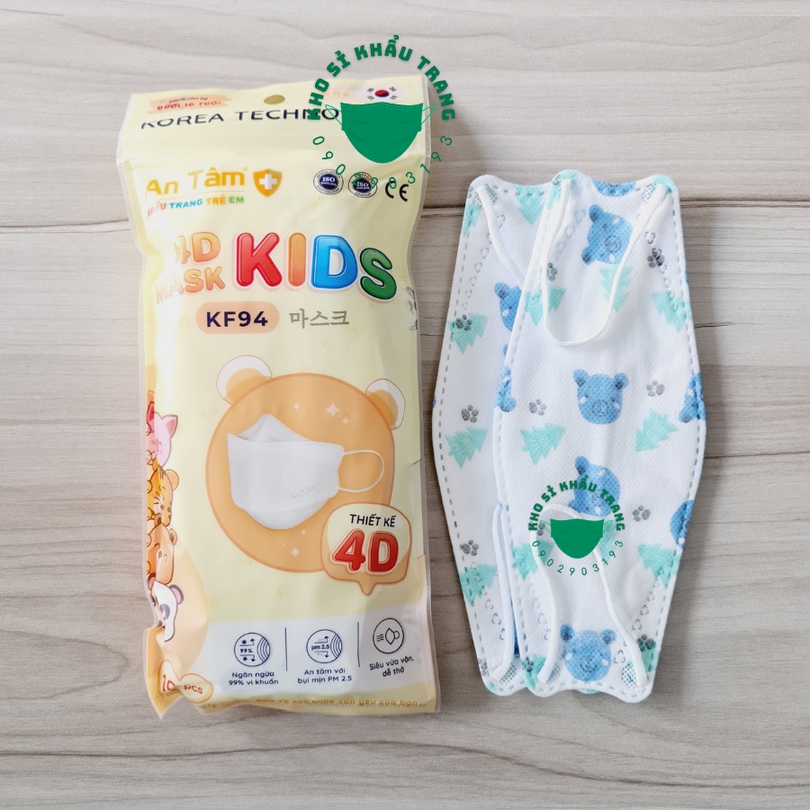 Khẩu trang 4D kid An Tâm cho bé 2-8 tuổi túi 10 cái