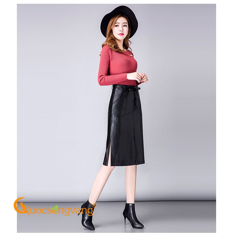 Chân váy da PU mềm chân váy midi da big size trong lót cotton mềm GLV136