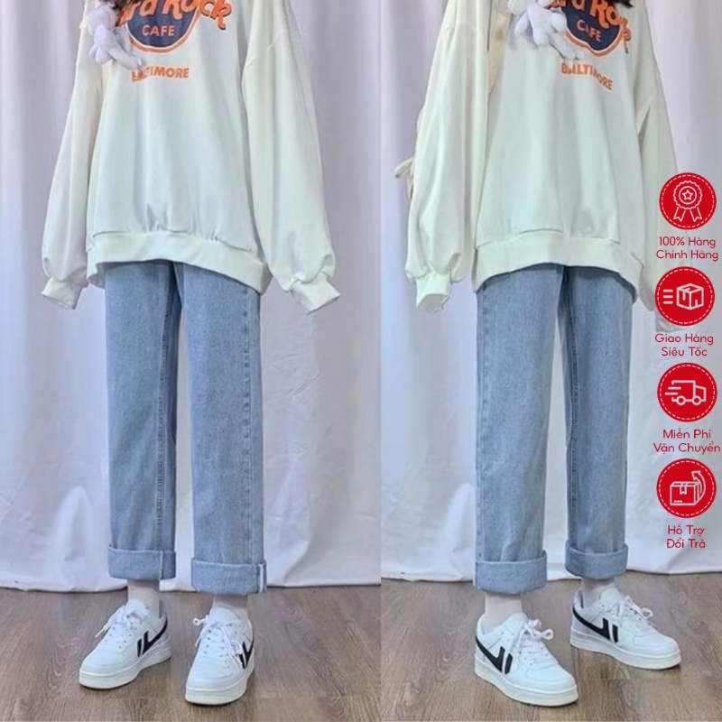Quần Jeans nữ, Quần Jeans baggy xanh sáng ống suông, rộng, hottrend 2021-Trend Clothing!