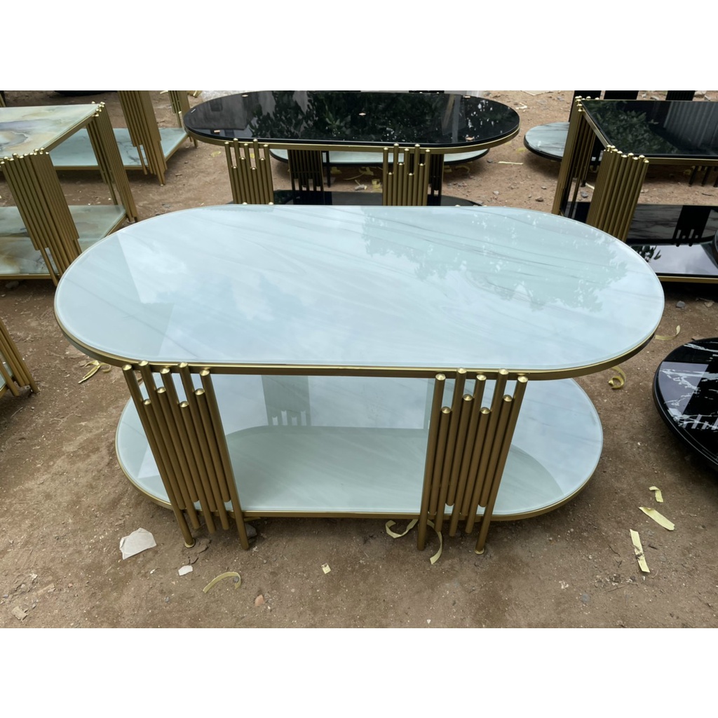 BÀN SOFA OVAL 2 TẦNG MẶT KÍNH CƯỜNG LỰC CHÂN SỌC