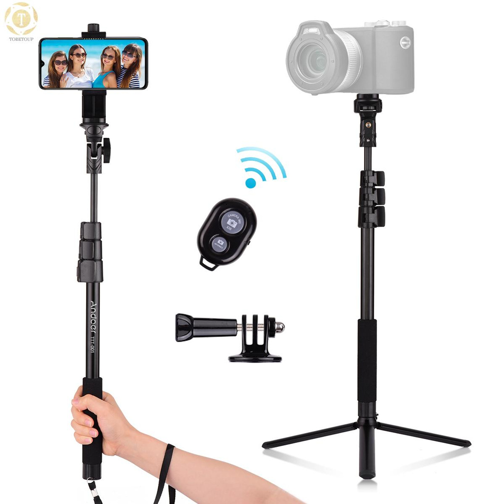 Shipped within 12 hours】 Andoer 54-inch Extendable Selfie Stick Tripod Stand Aluminum Alloy with Detachable Desktop Tripod Phone Holder Sports Camera Mount Adapter Remote Shutter Compatible with iPhone and Android Phones for Selfie Group Photo Live  [TO]