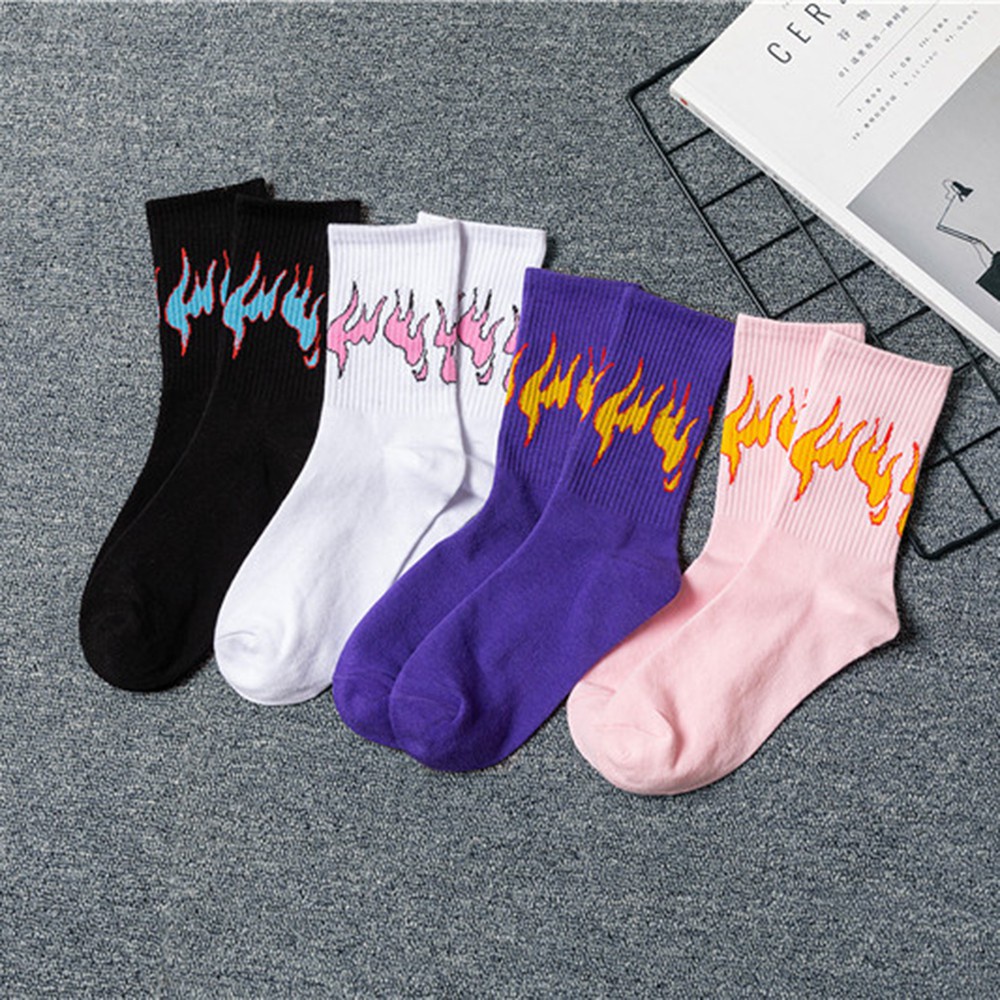 RALPH Hot Crew Socks Warmth Street style Skateboard Socks Men Fashion Woman Unisex Flame Torch Cotton Socks/Multicolor