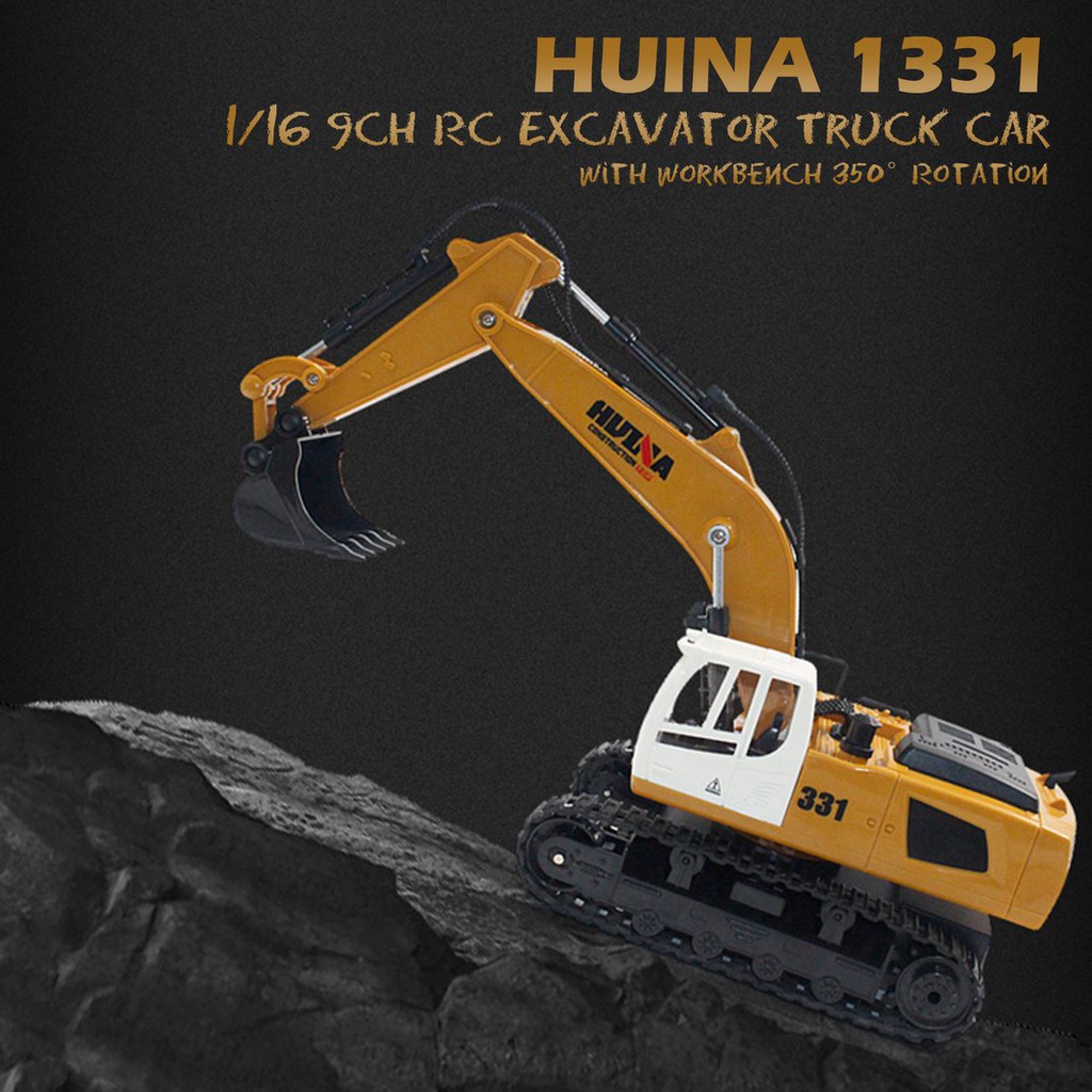 【điều khiển từ xa】HUINA TOYS 1331 1/16 9CH RC Excavator Truck Car with Light 350° Rotation