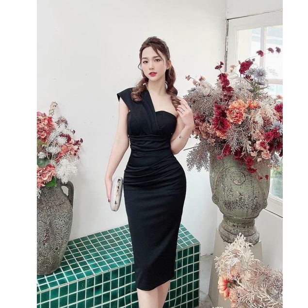 Đầm Nữ kiểu dáng 1 vai sang trọng quý phái chất vải umi có mút
