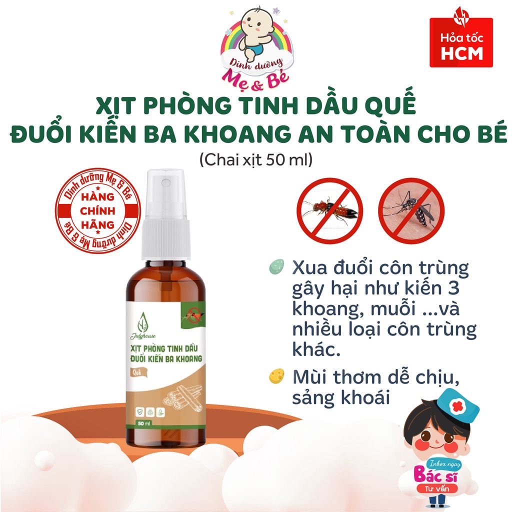 Xịt Phòng Tinh dầu Quế Đuổi Kiến Ba Khoang An toàn cho Bé Julyhouse (50ml)