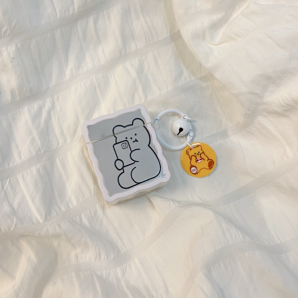 Vỏ Bảo Vệ Hộp Sạc Tai Nghe Bluetooth AirPods 1 2 pro 3 2021 Bằng Silicon tpu Mềm Trong Suốt Hình Gấu Có Móc Khóa