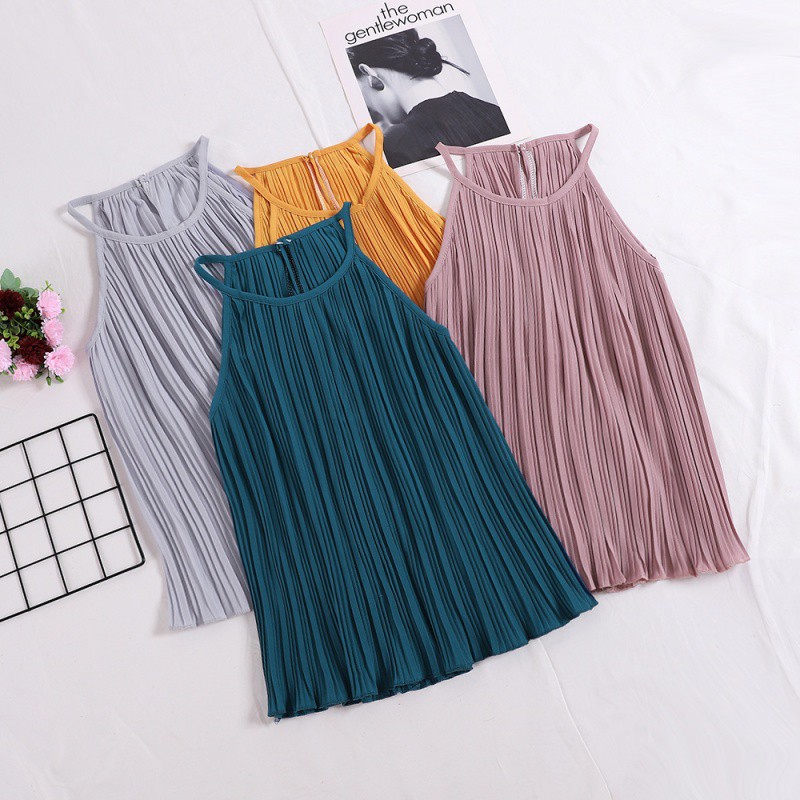 Áo yếm nữ vải chiffon họa tiết xếp li thời trang cá tính