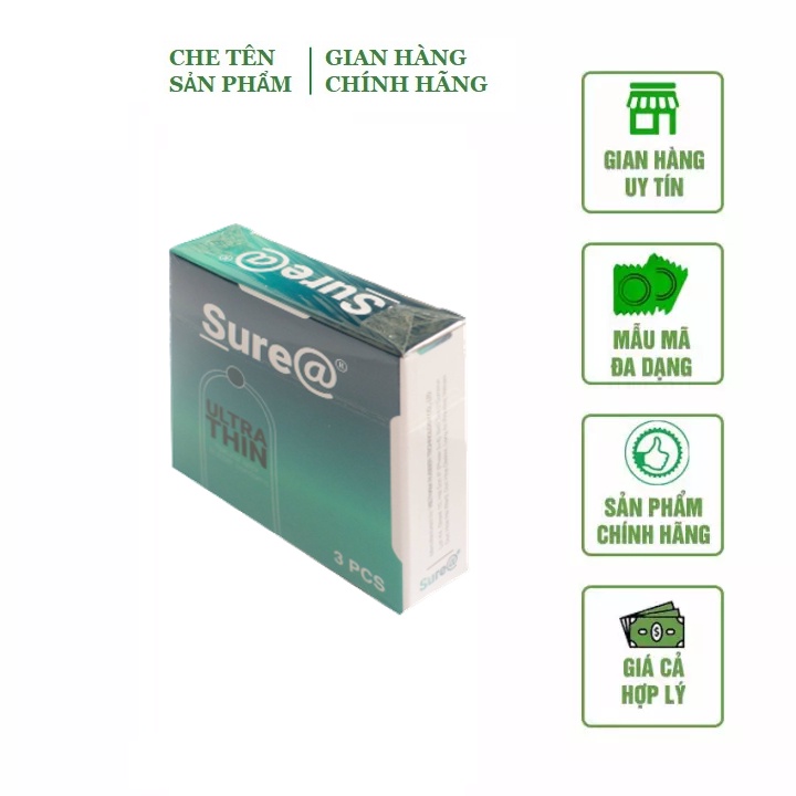Bao cao su siêu mỏng siêu trơn Sure Ultra Thin - hộp 3 bao - Chính hãng