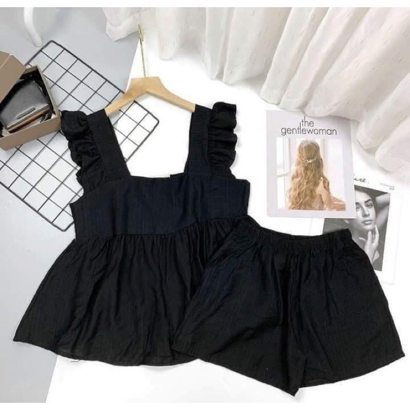Set bộ cánh tiên chất voan đũi nhẹ mát thấm mồ hôi, Set bộ áo babydoll áo cánh tiên chất đũi