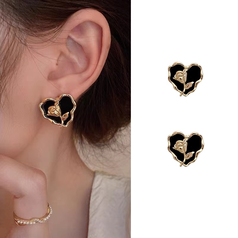 Bông Tai Hình Hoa tulip Màu Đen Thời Trang Mùa Hè Cao Cấp Cho Nữ