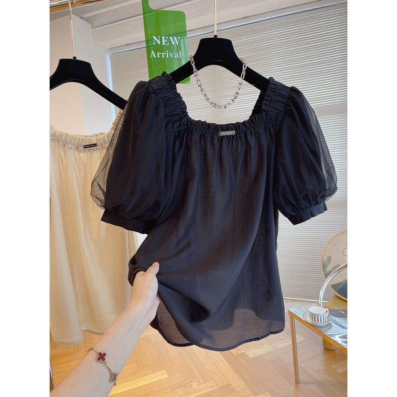 Áo chiffon Tay Phồng Cổ Vuông Phong Cách Châu Âu Thời Trang Cho Nữ