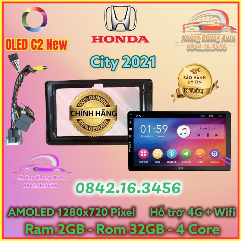 Màn hình Android OLED C2 New theo xe City 2021, 9 inch Kèm dưỡng và jack nguồn zin theo xe