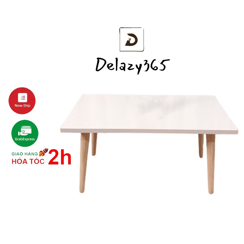 Bàn Trà Ngồi Bệt Hình Chữ Nhật Màu Trắng Chân Gỗ