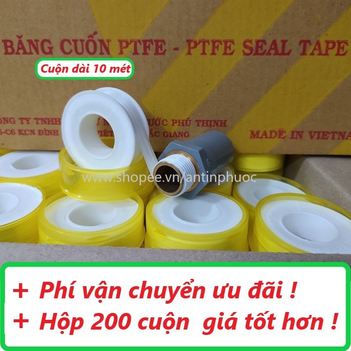 Băng keo lụa - Băng tan - Cao su non quấn ống nước - keo non - Fusheng PTFE seal tape  - Hộp 200 cuộn