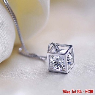 Dây chuyền / Vòng cổ nữ mặt hình hộp vuông rỗng kết hợp đá pha lê quý phái daychuyennu - [Bông Tai Nữ - HCM] Mã SP #107