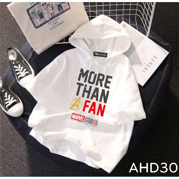 Áo thun teen nam nữ HOODIE TAY LỠ CÓ NÓN hình Marvel more than a fan