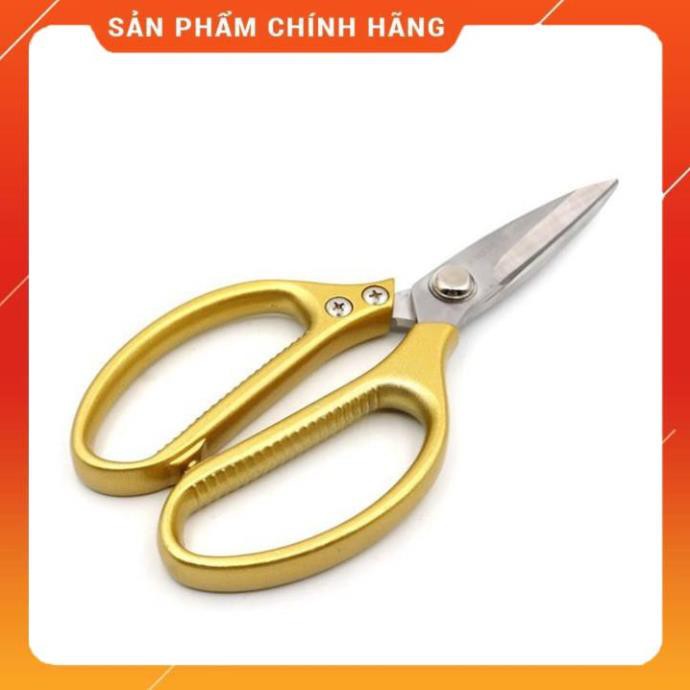 Kéo Nhật Cán Vàng Cao cấp, Lưỡi thép cứng, sắc bén, Cán hợp kim trắng cầm thoải mái, thiết kế đẹp