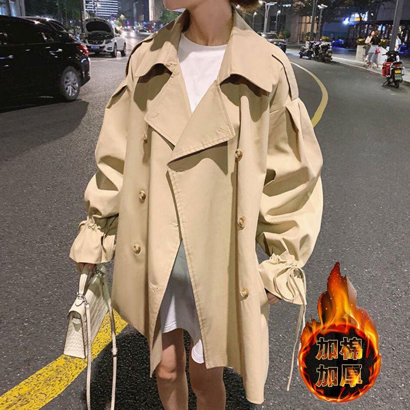2021 autumn new rope Korean version loose short trench coat retro network celebrity popular student coat girl