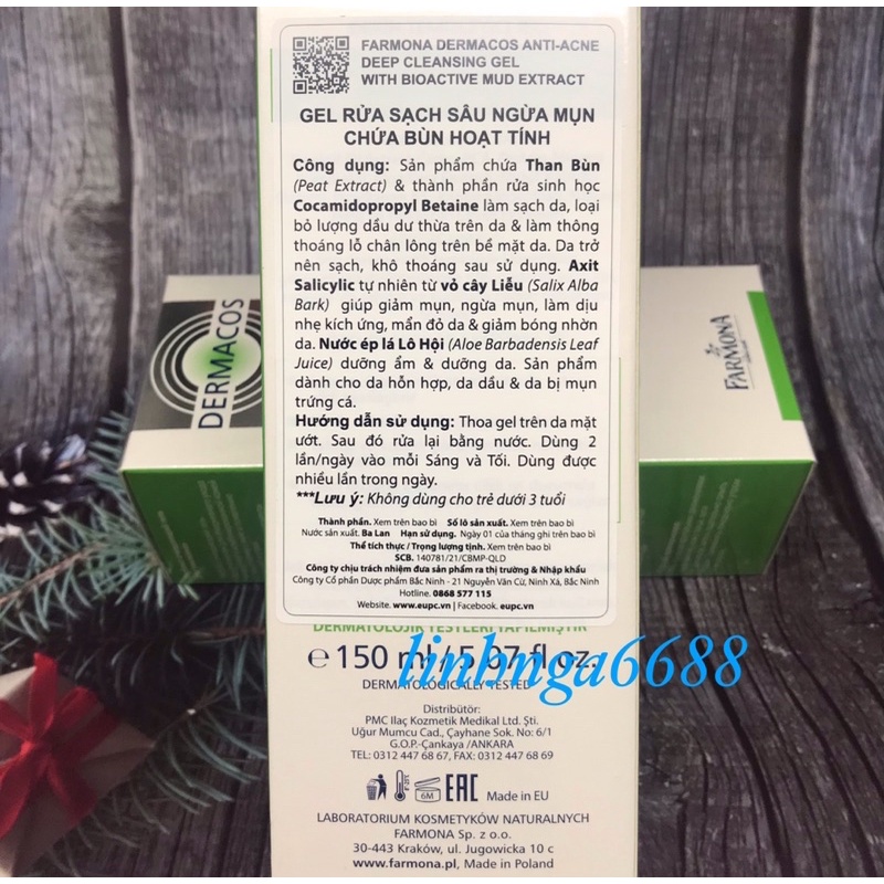 DERMACOS - Gel rửa sạch sâu ngừa mụn chứa Bùn hoạt tính