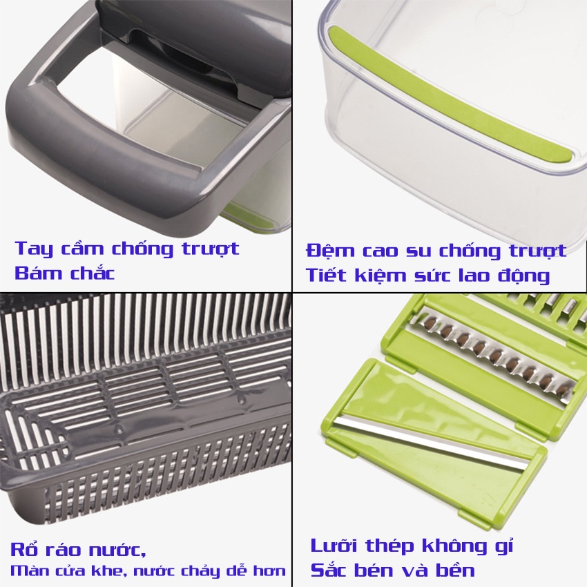 Hộp Cắt Rau Củ Trái Cây Kèm Lưỡi Nạo Đa Năng, Bộ Cắt Thái Tích Hợp Bào Sợi Củ Quả Hạt Lựu Tiện Lợi CT POT KITCHEN