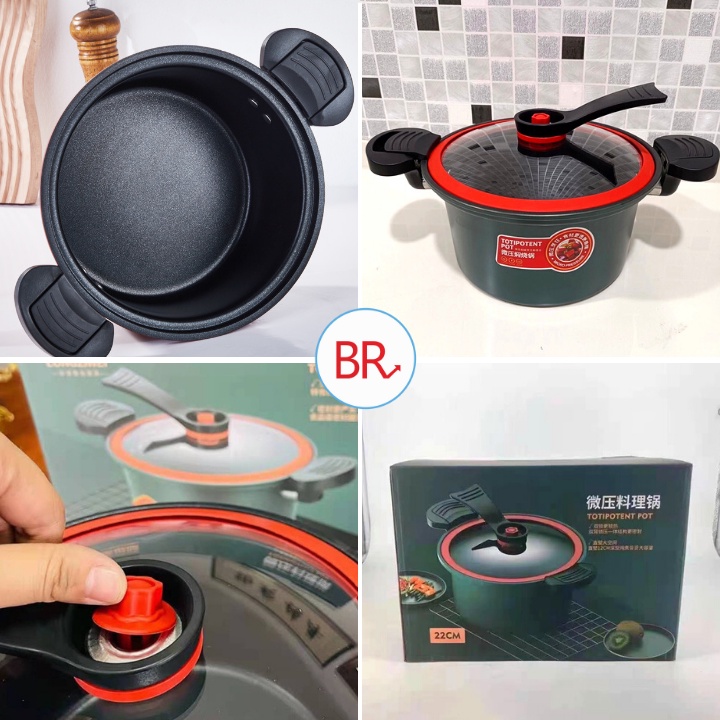 Nồi áp suất chống dính dung tích 3,5L thiết kế nhỏ gọn - Nồi hầm cháo đa năng dùng cho mọi loại bếp Br 01689