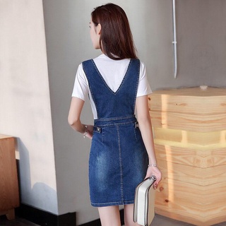 Váy yếm jean ngắn phối kéo