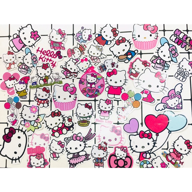 Sticker helo kitty sét 30-50 cái ép lụa có đề can bóc dán