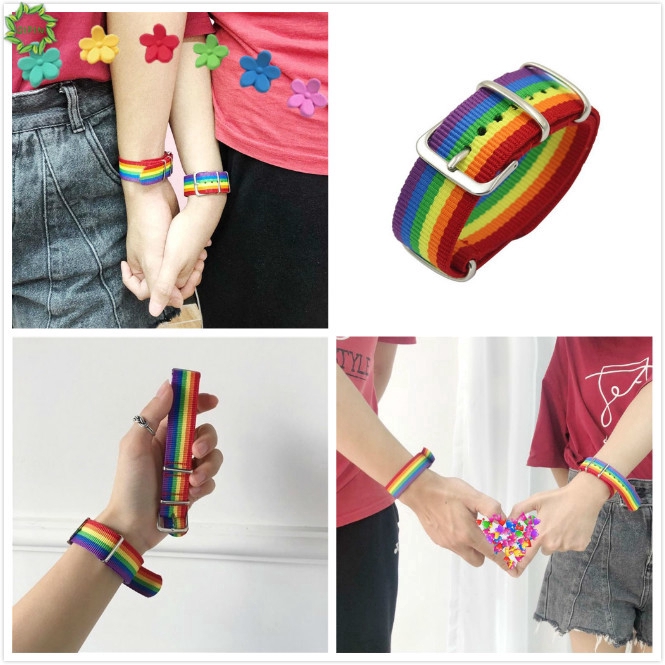 Vòng Tay Bản Rộng 2cm Màu Cầu Vồng Phong Cách Hàn Quốc Cho Nam Nữ