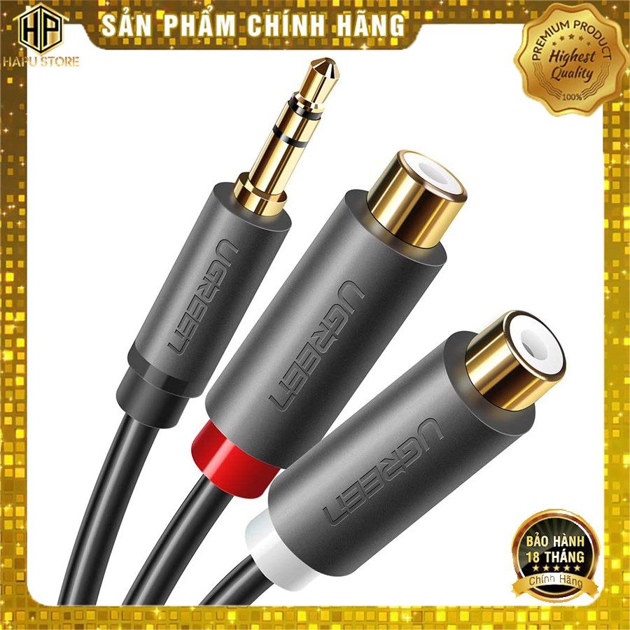 Cáp chuyển âm thanh từ 3.5mm ra 2 đầu hoa sen ( âm ) Ugreen 10547 chính hãng - Hapustore