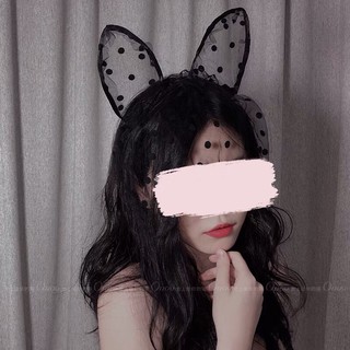 Bờm tai thỏ chấm bi lưới to (Ảnh thật)