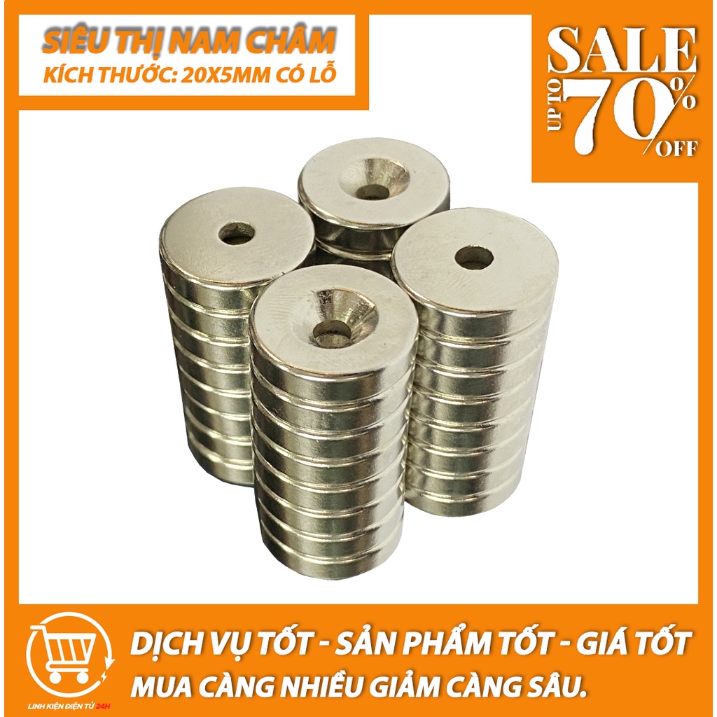 Nam Châm Tròn 20x5mm có lỗ  Siêu khoẻ.