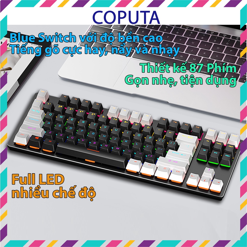 Bàn phím cơ Coputa bàn phím máy tính gaming chơi game laptop TKL Full LED Rainbow K550