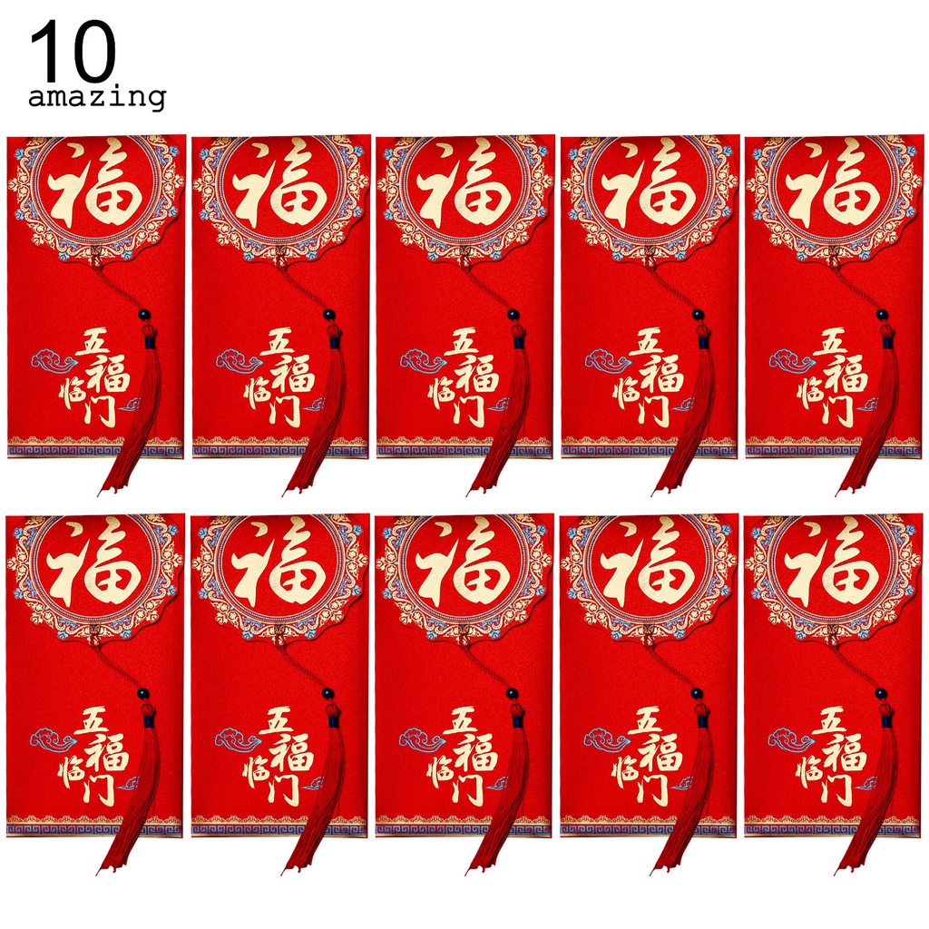 Bao lì xì giấy màu đỏ phối tua rua lâu trôi