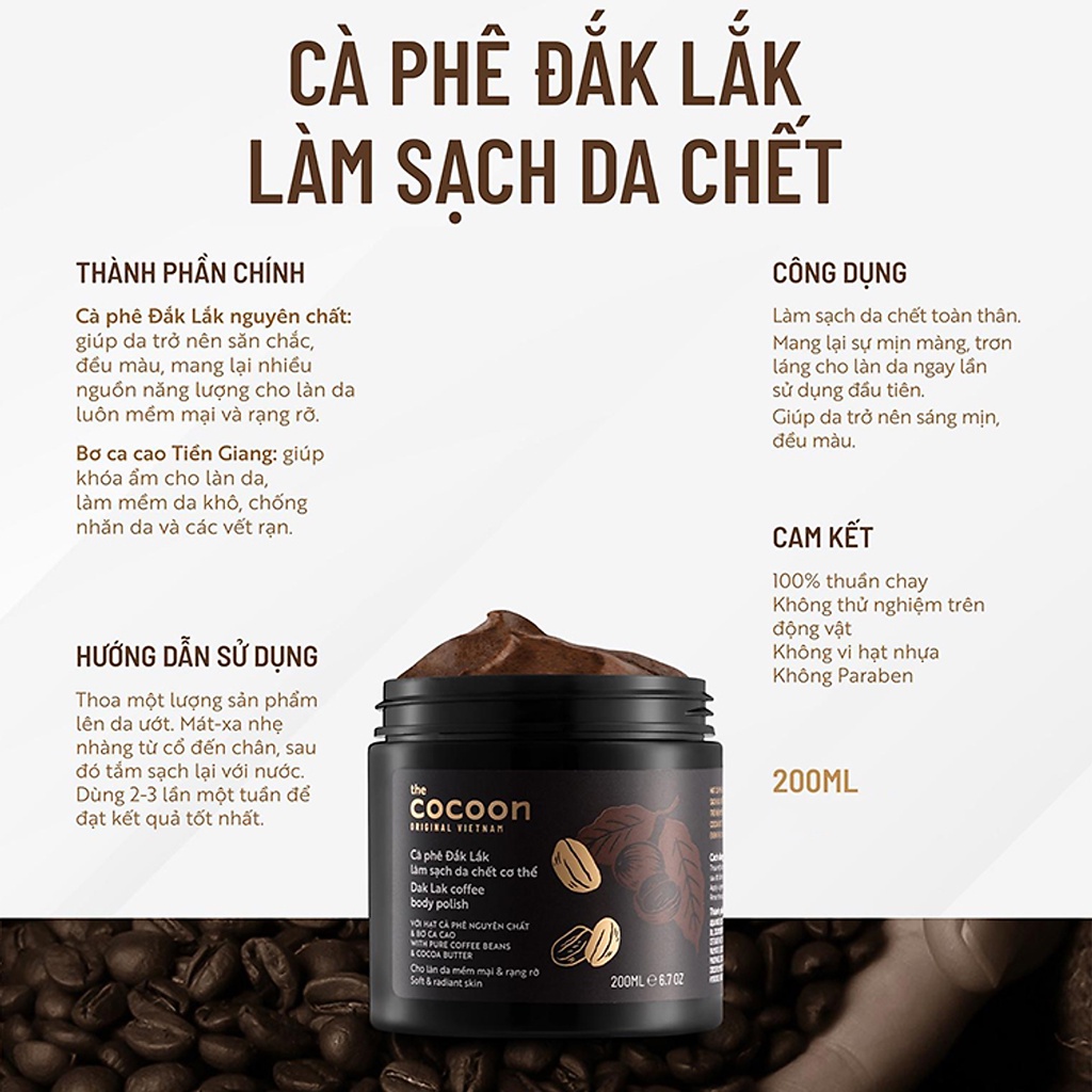 Tẩy da chết cơ thể cà phê Đắk Lắk Cocoon cho làn da mềm mại và rạng rỡ - Hàng chính hãng | WebRaoVat - webraovat.net.vn