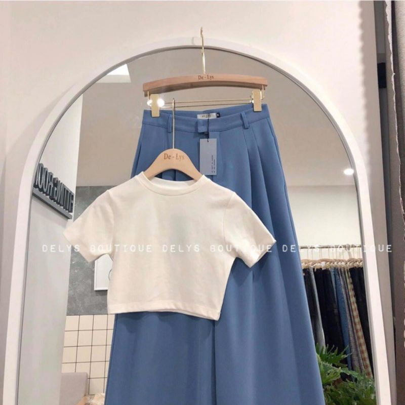 áo croptop 2 màu đen trắng chất cotton mịn mát cổ tròn