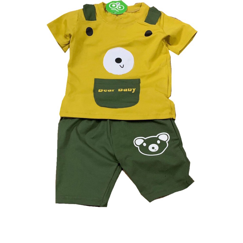 SÉT 3 Bộ đồ trẻ em túi phối hai tai bên vai, Vải cotton co giãn 4 chiều thấm hút mồ hôi cho bé từ 6-2