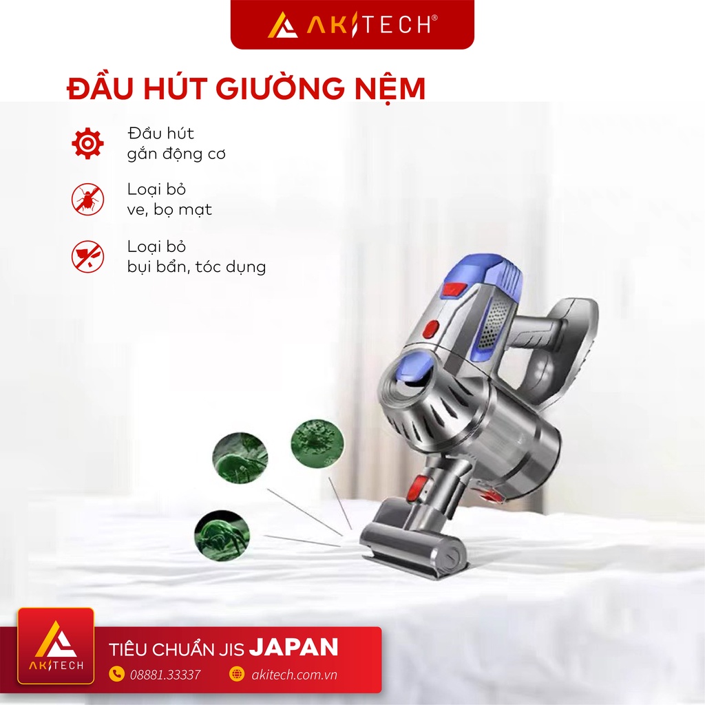 Máy hút bụi cầm tay không dây AKI PRO V6 hút bụi gia đình, nhà cửa, giường nệm, sofa, xe hơi, lực hút 21000Pa