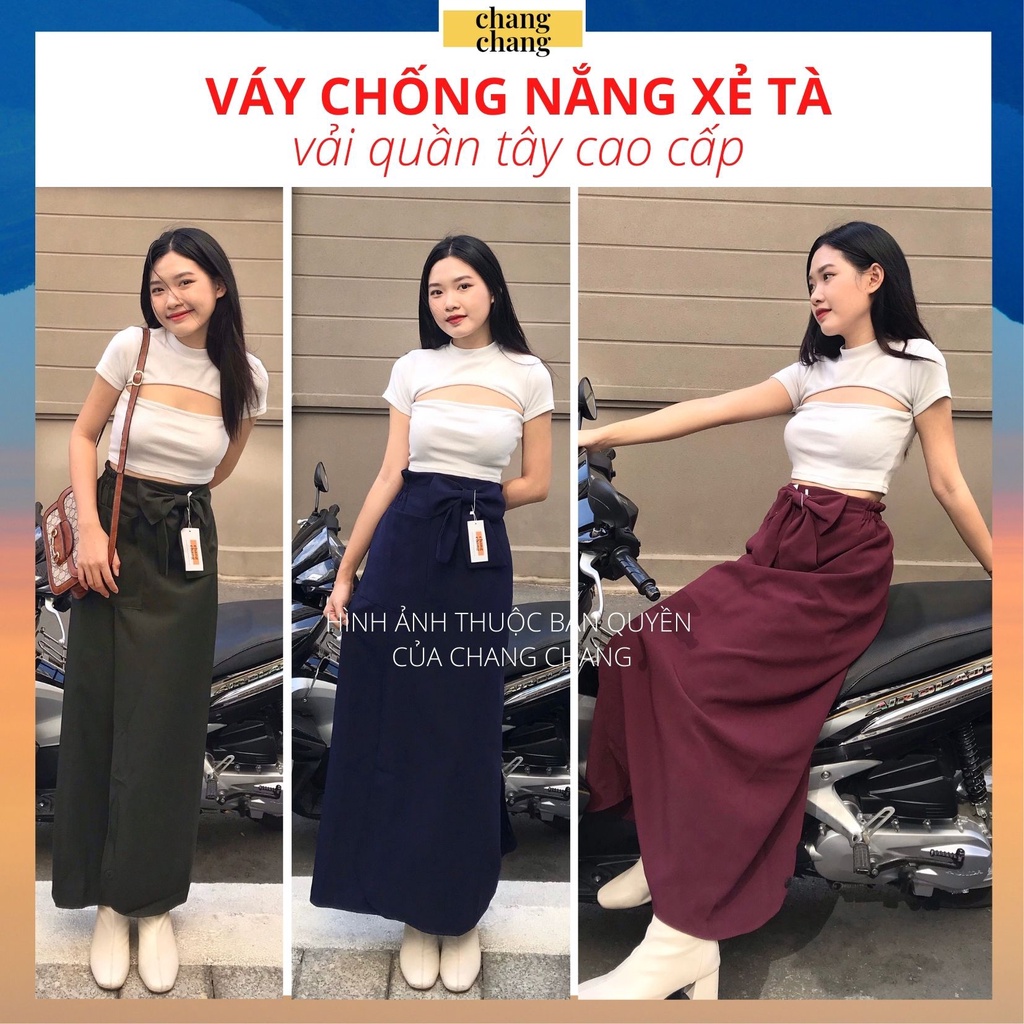 Quây Chống Nắng Xẻ Tà, Váy Che Nắng Xẻ Tà Lưng Thun Cao Cấp Vải Quần Tây Dày Mềm