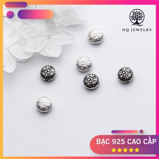 Charm bạc chặn hạt hình tròn dẹp họa tiết hoa văn