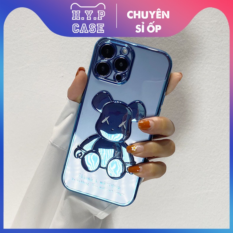 Ốp Lưng Iphone BEARBRICK Loại 1 Hình Nổi 3D Viền Si Chống Bẩn Cạnh Vuông Màu Blue Purple (02)