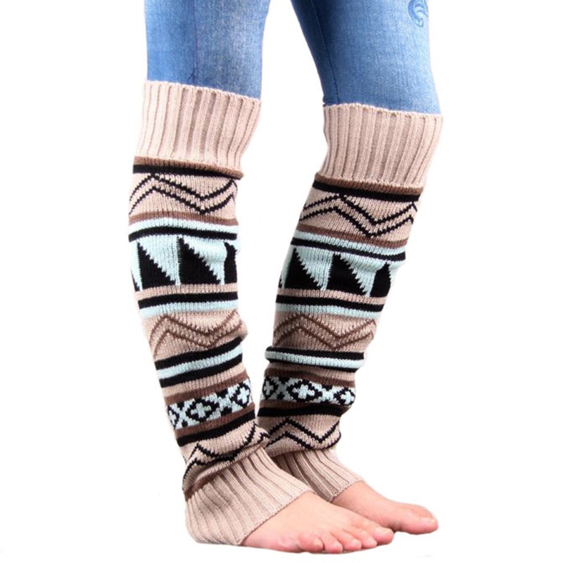 Youyo Vớ Ống Chân Dệt Kim Họa Tiết Hình Học Kẻ Sọc Phong Cách Boho Giữ Ấm Chân Cho Nữ