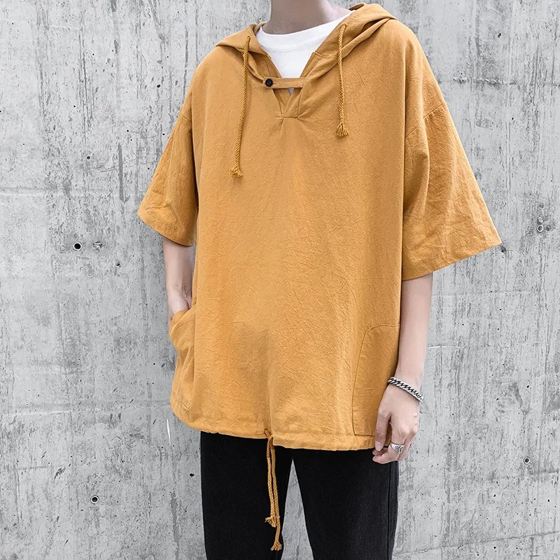 Áo Hoodie Tay Ngắn Thời Trang Hè 2021 Phong Cách Hong Kong Cho Nam