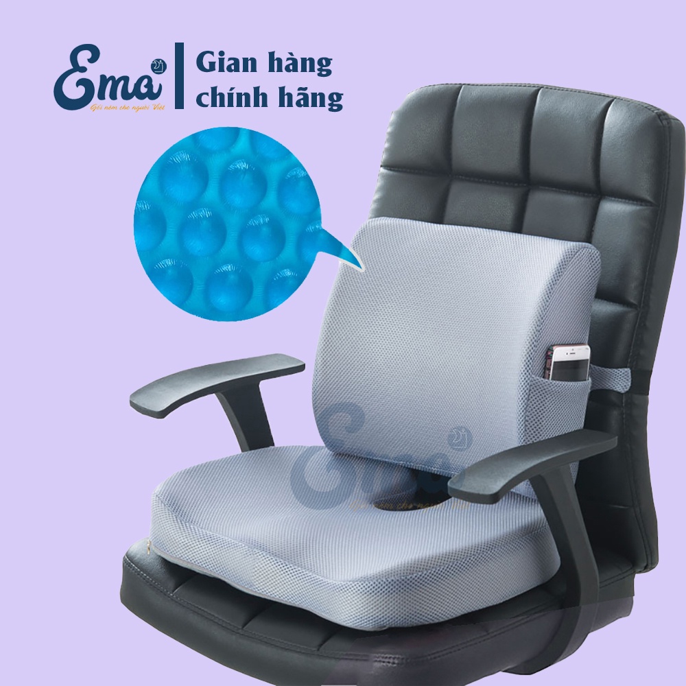 Bộ đệm tựa lưng và đệm lót ghế chống đau xương cụt Ema loại có gel cao cấp cho dân văn phòng, lái xe, sinh viên...