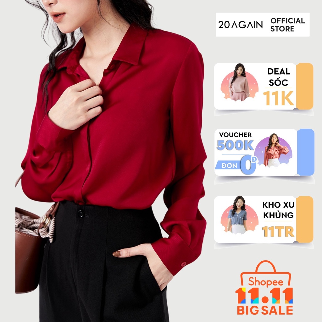 Áo sơ mi công sở nữ đẹp 20AGAIN, áo kiểu Hàn Quốc, sơ mi dài chất lụa cao cấp ASW1132 - HÀNG MỚI VỀ