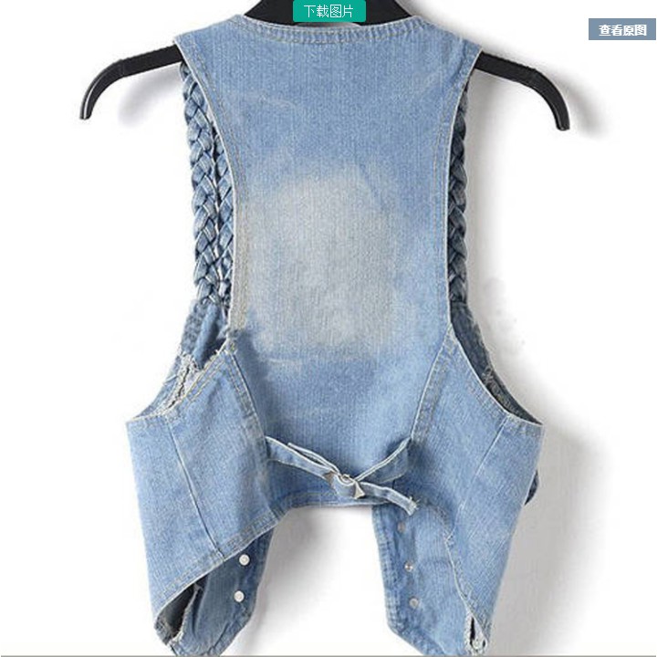 Áo Khoác Denim Không Tay Cổ Vest Thời Trang Cho Nữ