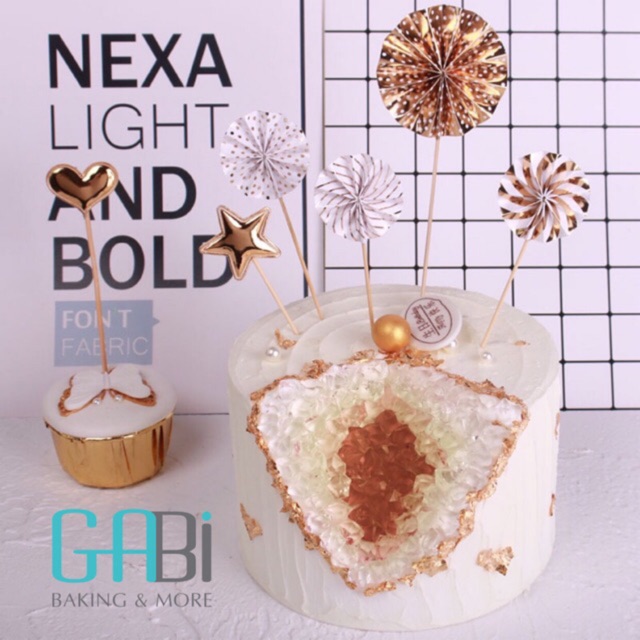 Set 4 topper vòng hoa giấy trang trí bánh