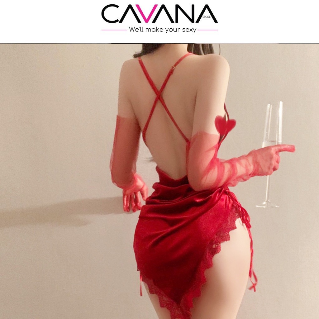 Đầm ngủ, đồ ngủ sexy gợi cảm 2 dây sang trọng nhung cao cấp phối ren N08 - CAVANA STORE