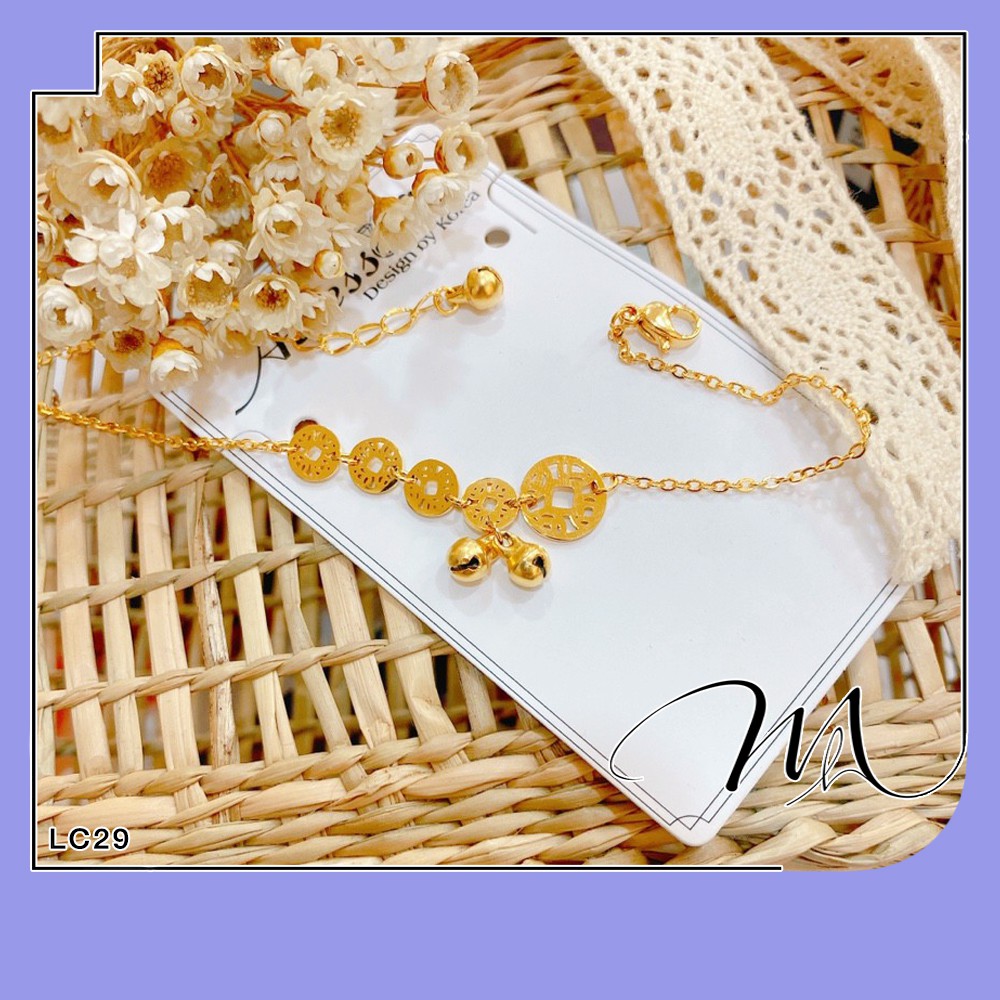 Lắc chân nữ chuông Titan 5 đồng tiền phối lục lạc tài lộc - Măng’s House LC29