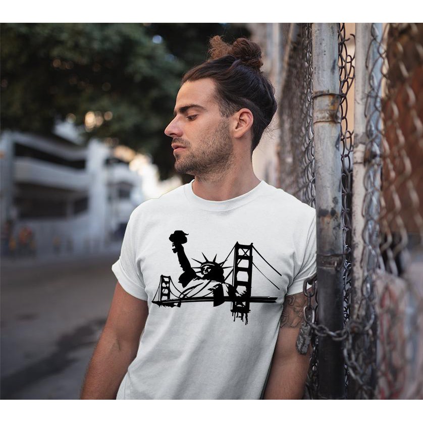 Áo thun Nam in hình New york city tượng nữ thần tự do màu đen - Cotton Thun Phong Cách Cá Tính - Cực Chất Và Đẹp